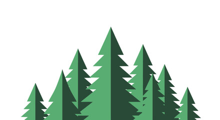 Obraz premium A minimalist illustration of a group of green pine trees against a white background, depicting a simple forest scene.
