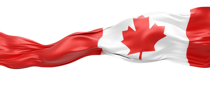 Canadian flag ribbon flowing isolated on transparent background with copy space design for canada day banner 3D render