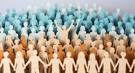 Obraz premium Large group of human paper cutout silhouettes standing together.