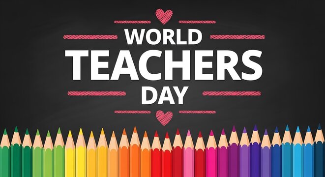 Happy teachers day colorful pencil illustration with chalkboard background