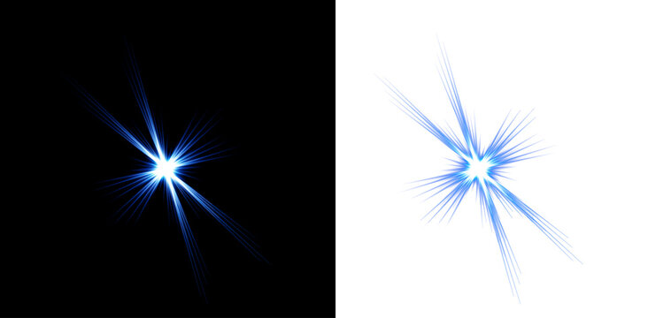 Blue light effect explosive starburst on black and white backgrounds