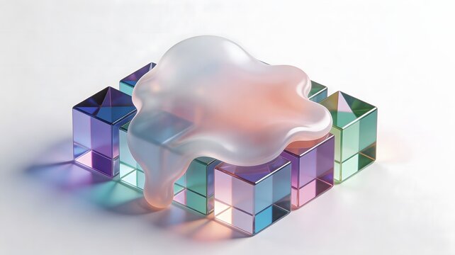 Abstract translucent gel fluid melting over colorful dichroic prisms