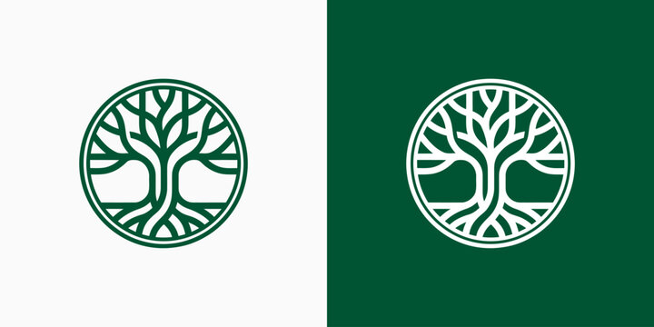 Natural tree and root vector logo design with a modern, simple, clean, and abstract style. Icon for business, environmental, and personal branding.