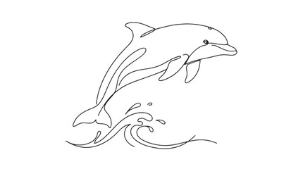 Minimalist continuous line drawing of a dolphin jumping, elegant black outline of a marine mammal over ocean waves, simple aquatic animal vector © Muhammad