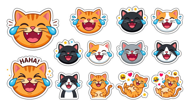 Funny Cat Stickers: Laughing, Crying with Joy, and Expressive Faces