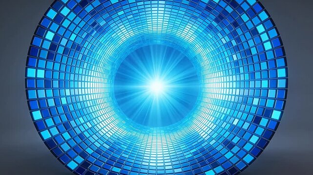 Blue tiled circular tunnel with light