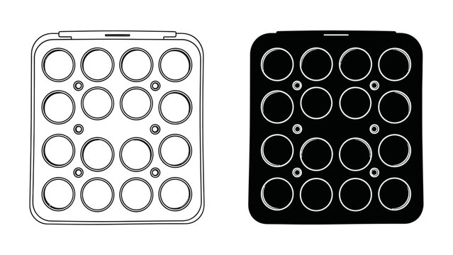 Mini Muffin Pan Outline: A clean, minimalist depiction of a mini muffin pan in both outline and solid black, ready for culinary creation.