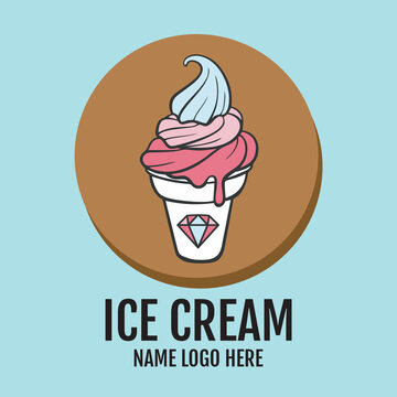 Luxury Ice Cream Logo with Colorful Dessert Illustration and Diamond Symbol for Sweet Brand Identity