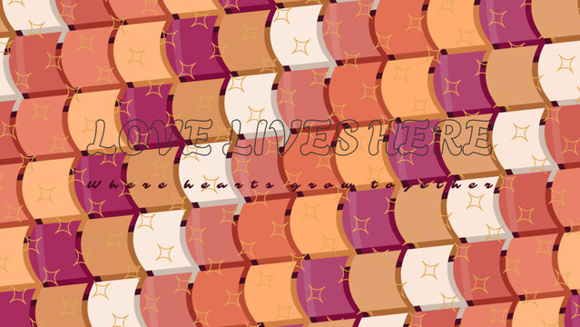 LOVE LIVES HERE stock lettering artwork with spark star border grid accents pattern and thin stroke mask