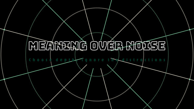MEANING OVER NOISE isolated display type artwork with soft gray drop shadow