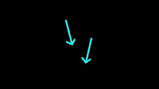 Set of animated white arrow overlays including hand-drawn chalk doodles and dashed directional pointers on black.4k motion graphics video animation