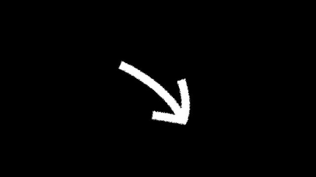 Glowing A vibrant, hand-drawn red arrow points diagonally downward against a clean white background.4k motion graphics video animation