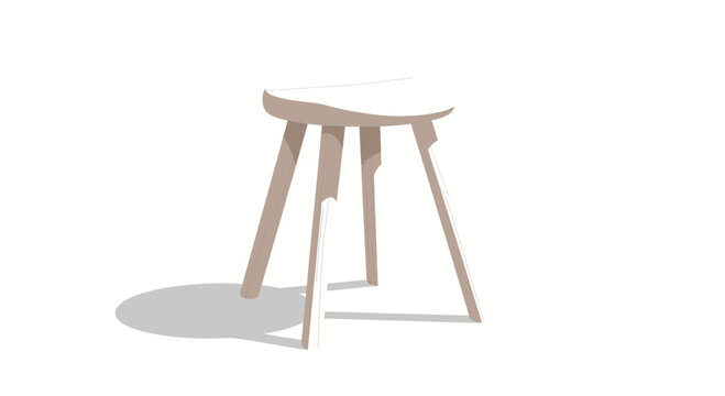 Modern wooden stool with three legs on white background