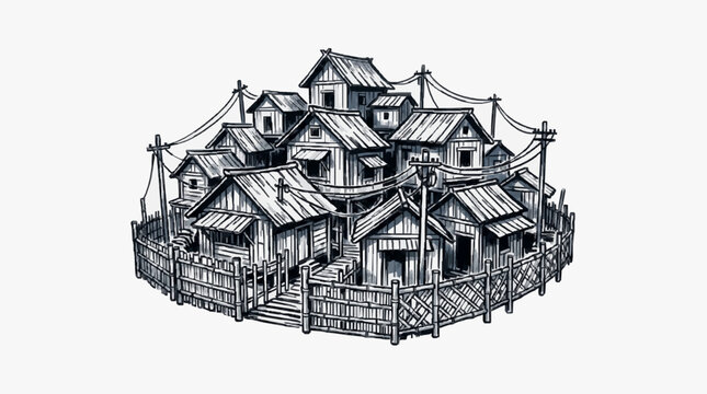 Intricate black and white line art of a castle.