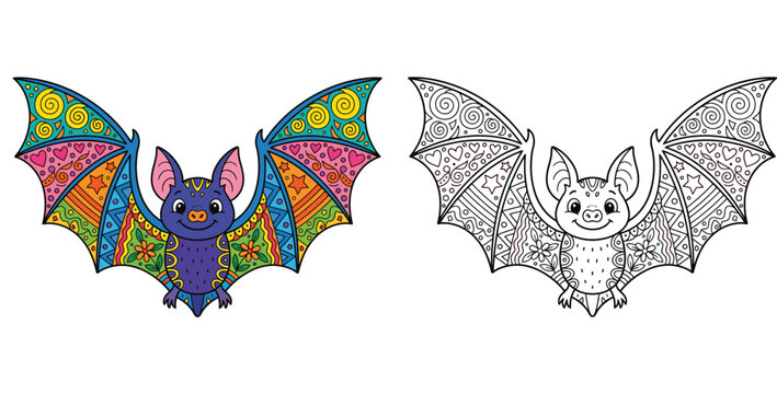Cute bat with zentangle pattern wings