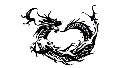 Fototapeta premium Dragon Silhouette Heart Shape Illustration for Fantasy Love and Mythical Strength Designs