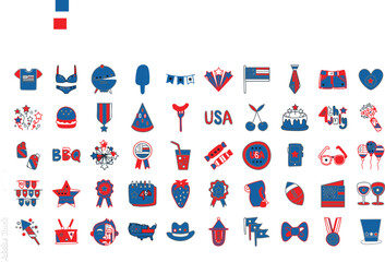 Fototapeta premium Collection of colorful hand-drawn icons and symbols on white background minimalist design