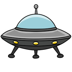 Retro alien ufo spaceship with antenna cartoon vector illustration © Seza