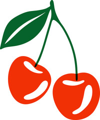Minimal cherry clipart. Cute red cherries with leaf isolated with transparent background, simple summer fruit icon, flat food illustration © Studio Cantath