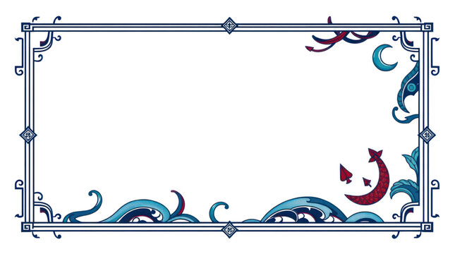 Frame Dark Blue Ornate Decorative Border with Mystical Aquatic Elements for Elegant Design
