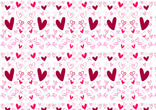 Tileable seamless pattern with cute pink doodle hearts for fabric and wallpaper.