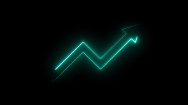 Glowing neon arrow pointing up grow business financial profit graph.4k motion graphics video animation
