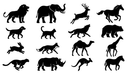 Obraz premium Animal Silhouette Icon Set Mammals and Wildlife Vector Collection