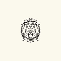 Obraz premium Wilderness Supply Co vintage bear head logo.