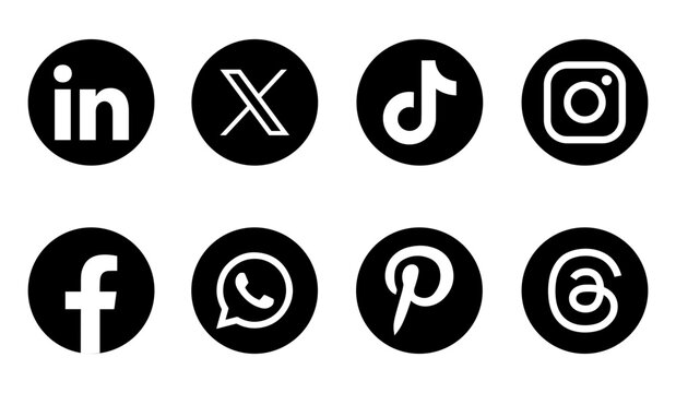 Social Media Logo Icons Set Featuring Facebook Instagram X YouTube LinkedIn WhatsApp Pinterest Threads and TikTok Circle Button Vector Collection 2026 Editorial Illustration EPS