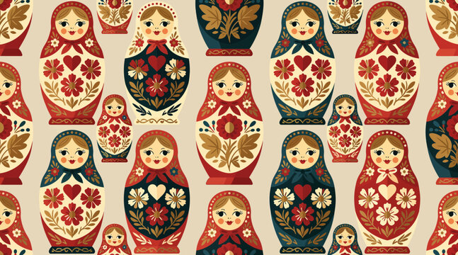 Traditional Russian Matryoshka Dolls Pattern Background