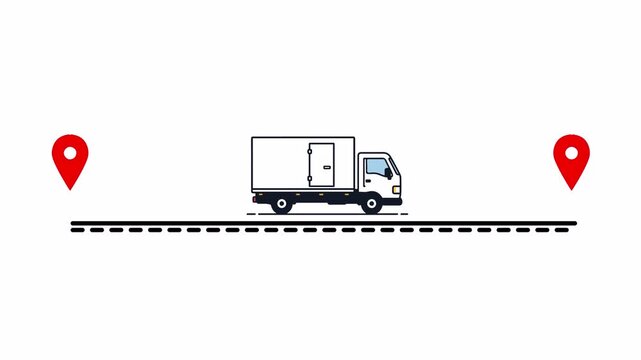 Animated delivery truck moving between two location map markers