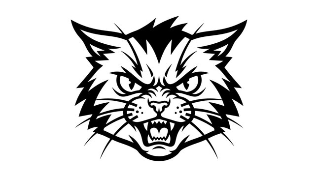 Fierce Bobcat Head Logo, Wild Cat Mascot, Aggressive Animal Face