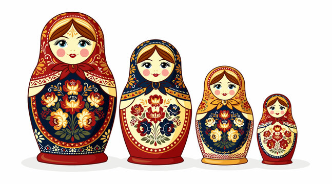 Russian Matryoshka Dolls: Nested Wooden Toys with Floral Patterns