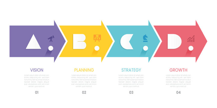 Infographic Venn diagram chart template for business 4 circle Arrow label options, presentation with venn diagram elements vector illustration.
