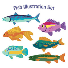 Fototapeta premium Colorful Fish Illustration Set