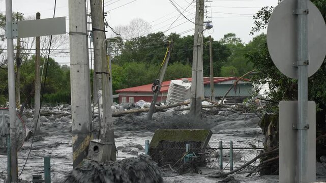 Flood damage aftermath in Wanrong Township, Hualien County, Taiwan