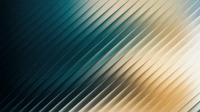 Grainy ribbed abstract background with diagonal lines and a gradient transition from deep teal blue to warm golden beige