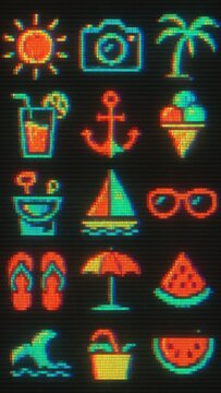 Vibrant retro summer icons mobile wallpaper