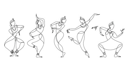 Fototapeta premium Three Dancers Continuous Line Art Icon Set