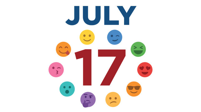 Emotional faces, colorful emoticons, July 17th icon, vector celebration symbols
