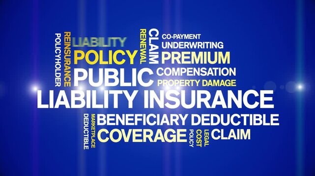 Public Liability insurance animated word cloud-text design animation tag kinetic typography seamless loop.