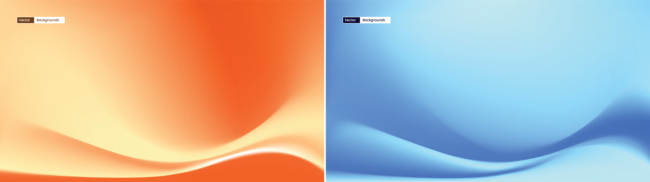 Set of two abstract backgrounds featuring smooth, flowing waves with soft orange and blue gradients.