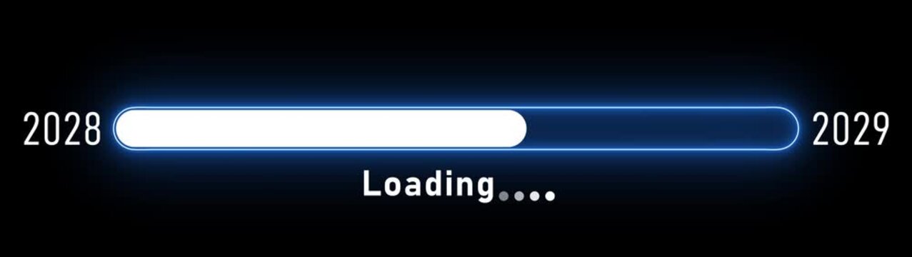 Futuristic loading bar progress indicator 2028 to 2029 seamless motion animation