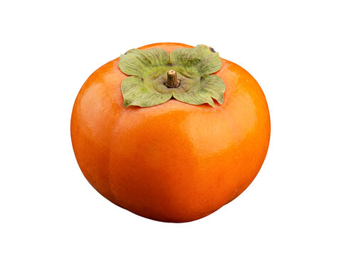 Fresh, ripe, vibrant orange persimmon fruit with a green calyx, perfectly isolated on a transparent background.