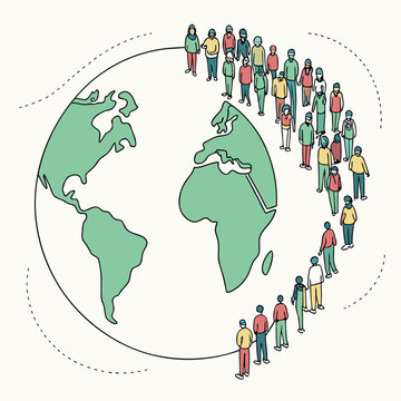 Global overpopulation concept with crowd of people standing on earth globe overpopulation population humanity demographics individuals