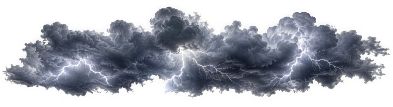 Storm clouds with lightnings isolated on transparent background - Generative AI