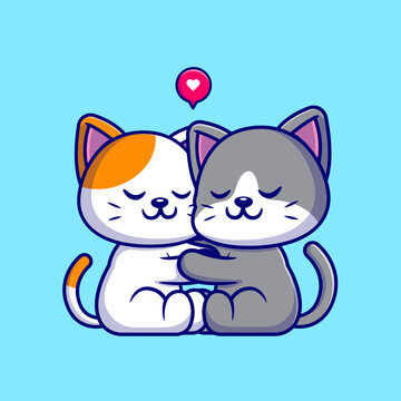 Cute Couple Cat Hug Cartoon