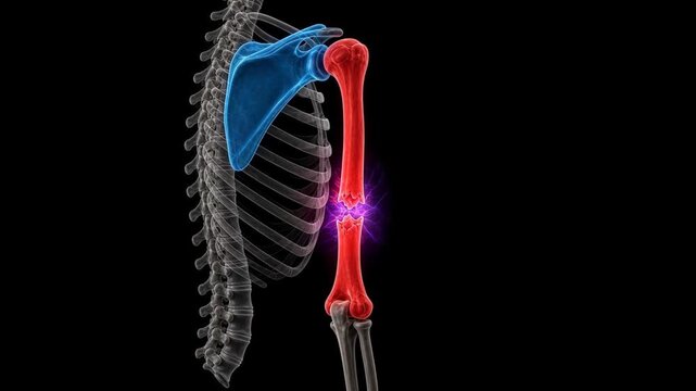 3D medical animation of a humerus bone fracture in a skeleton arm