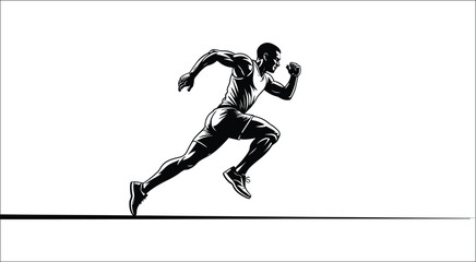 Fototapeta premium Sprinter silhouette running across the track with bold shadowing, powerful movement, and competitive athletics style, vector, designs