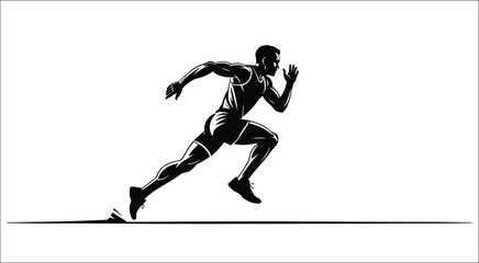 Fototapeta premium Sprinter silhouette running across the track with bold shadowing, powerful movement, and competitive athletics style, vector, designs
